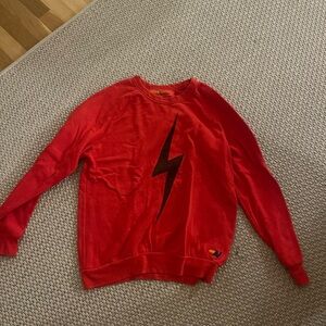 Aviator Nation Red Crewneck with black lightning bolt size large